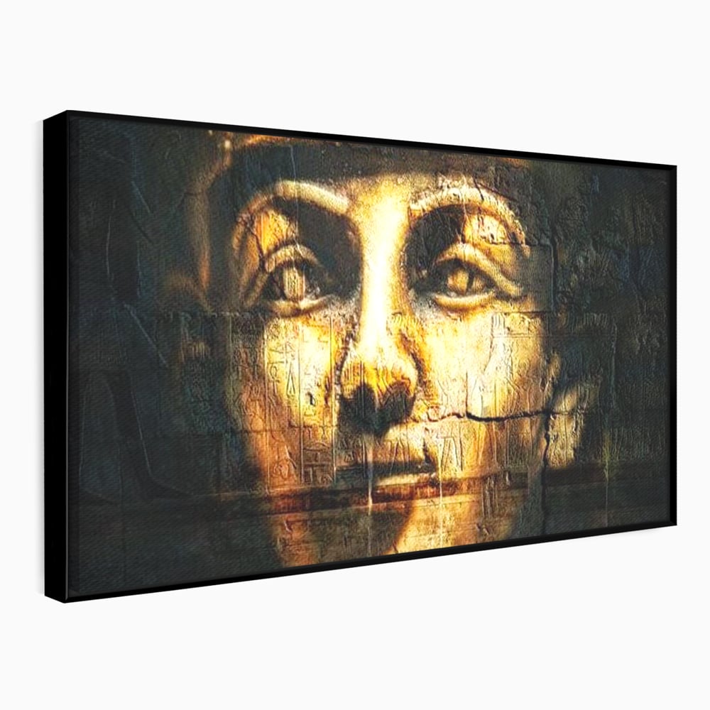 Tablou canvas cu tablou canvas cu chipul unui faraon, in rama de aluminiu negru